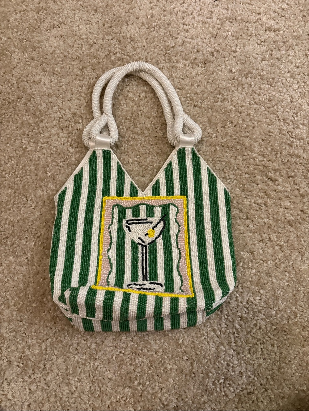 Beaded Green & White Striped Handbag!